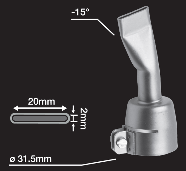 насадка щелевая 20 x 2 мм изогнутая на 15°, (посадочный диаметр ø 32 мм)