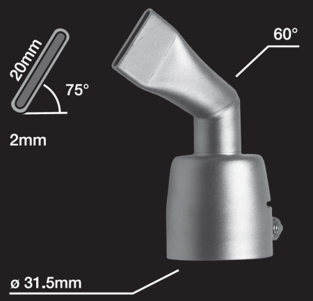 насадка щелевая 20 x 2 мм изогнутая на 60°, правая (посадочный диаметр ø 32 мм)